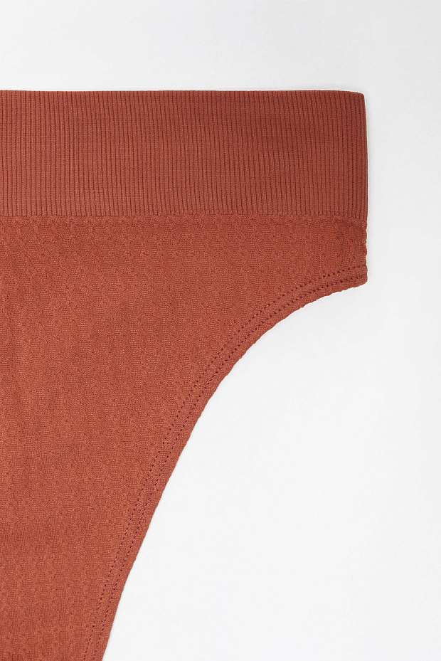 Трусы-стринг с высокой посадкой ажурное плетение (терракотовый)