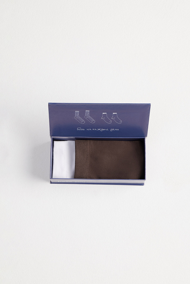 Набор мужских хлопковых носков классической длины (белый / горький шоколад)