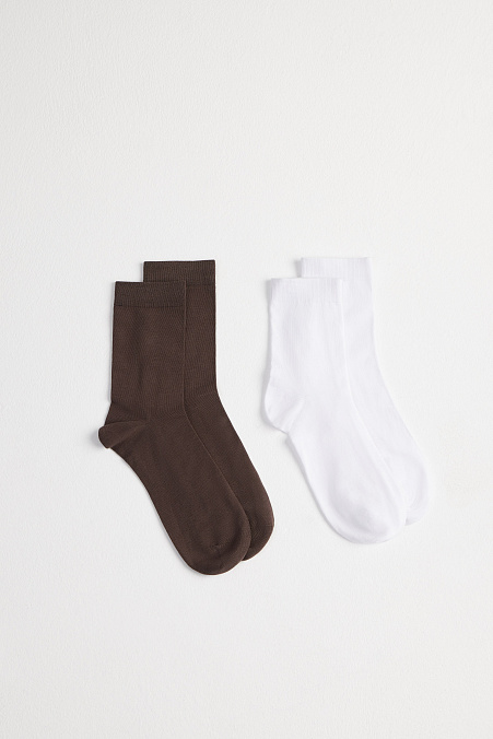 Набор мужских хлопковых носков классической длины (белый / горький шоколад)