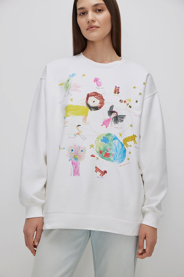 Толстовка оверсайз с принтом (молочный)