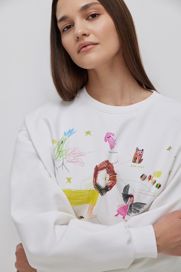 Толстовка оверсайз с принтом (молочный)
