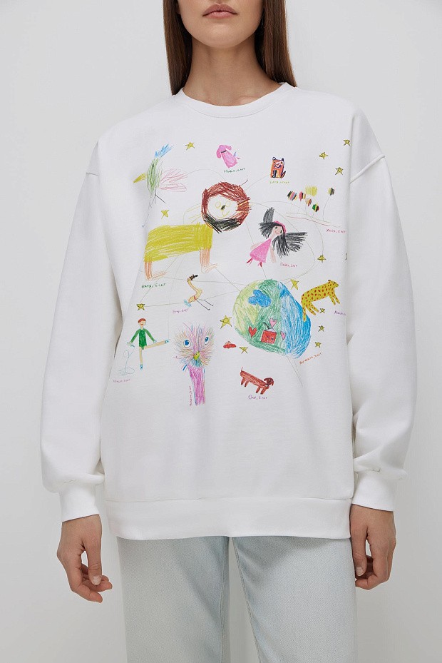 Толстовка оверсайз с принтом (молочный)