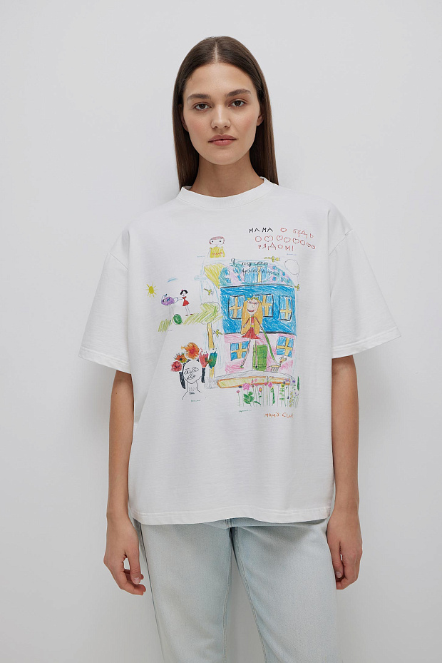 Футболка оверсайз с принтом (тофу)