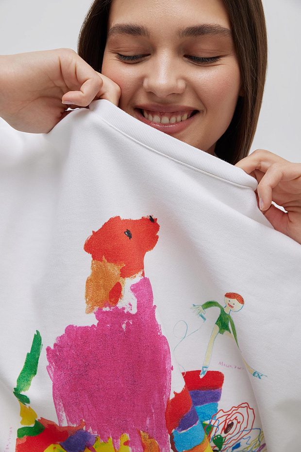 Толстовка оверсайз с принтом (молочный)