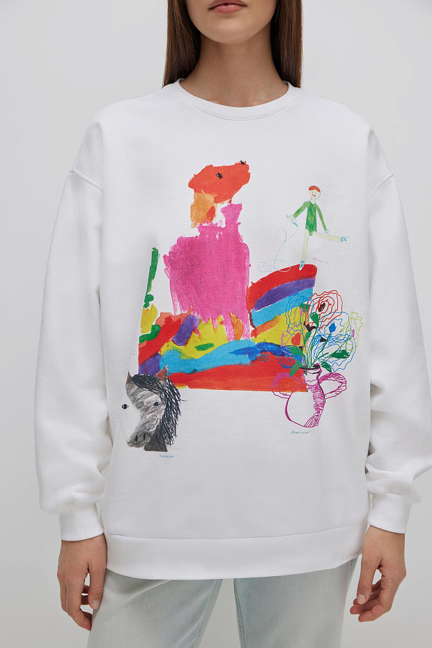 Толстовка оверсайз с принтом (молочный)