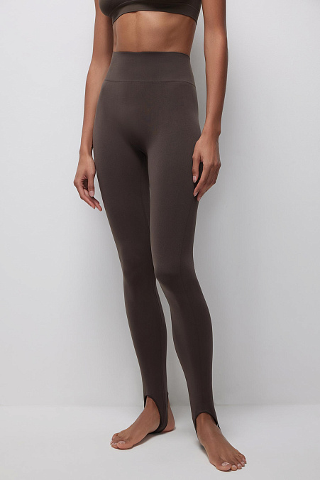 Легинсы с высокой посадкой со штрипками (горячий шоколад)