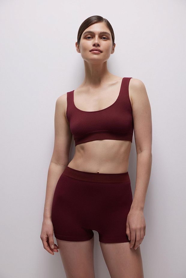 Топ на широких бретелях в рубчик (бургунди)