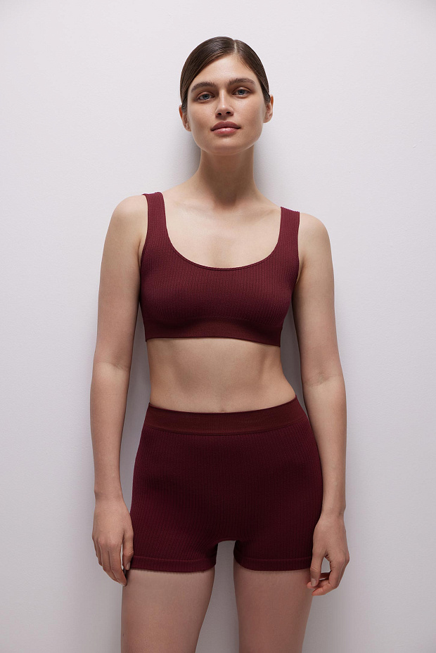 Шорты с высокой посадкой в рубчик (бургунди)