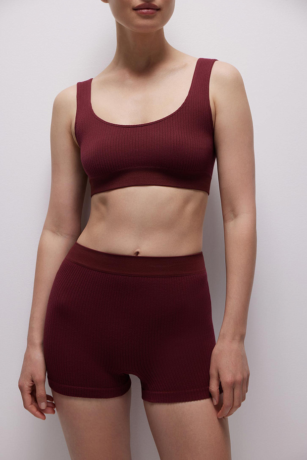 Шорты с высокой посадкой в рубчик (бургунди)