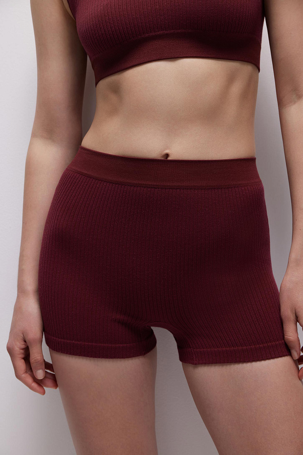 Шорты с высокой посадкой в рубчик (бургунди)