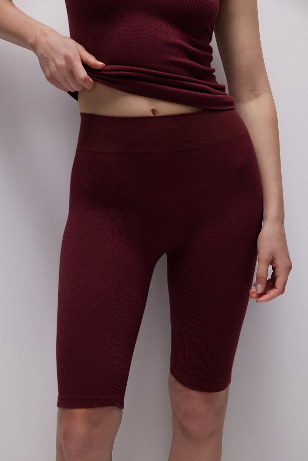 Велосипедки с высокой посадкой в рубчик (бургунди)