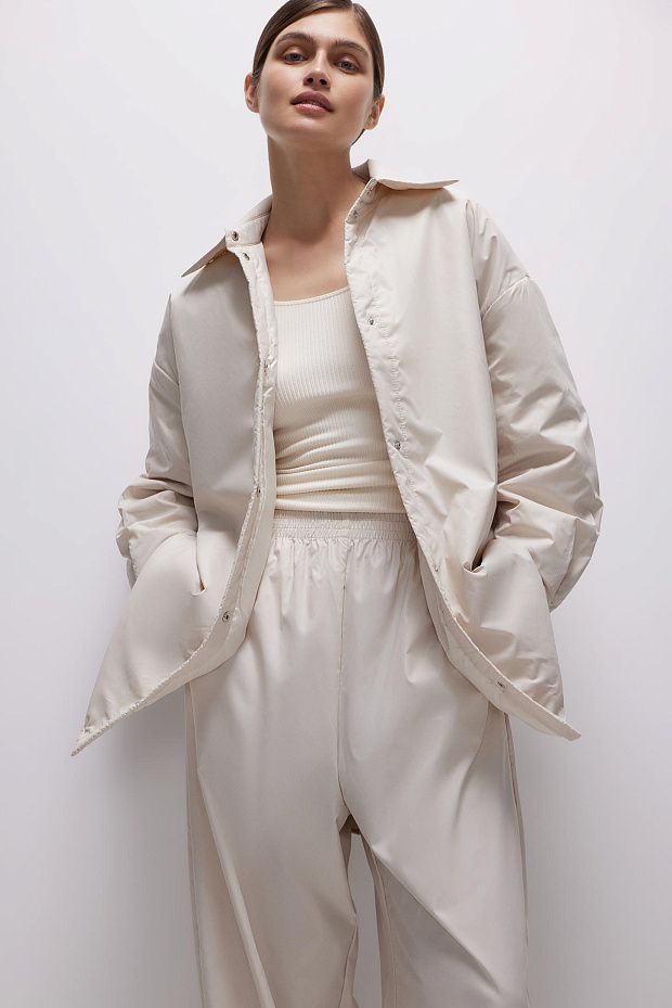Утепленная рубашка из плащевки (молочный)