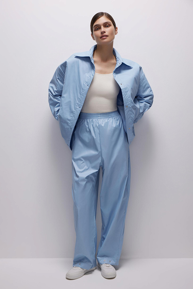 Свободные брюки из гладкой ткани (голубой)