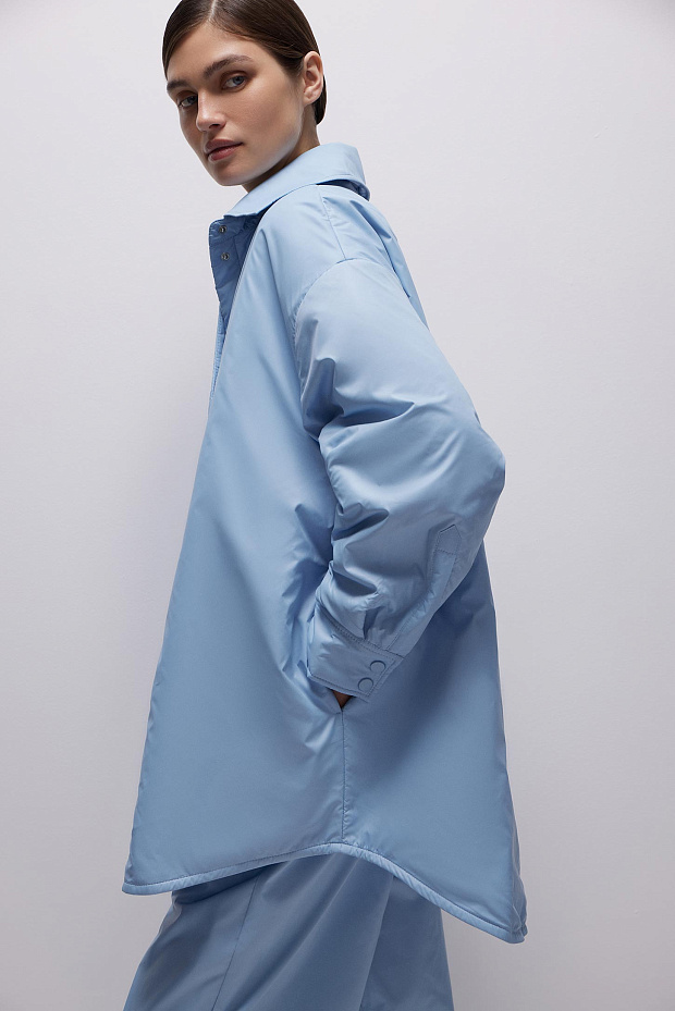 Утепленная рубашка из плащевки (голубой)