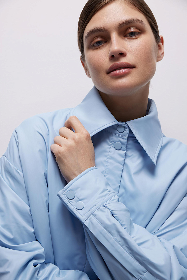 Утепленная рубашка из плащевки (голубой)