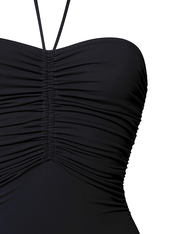 Сплошной купальник-бандо со сборкой (черный)