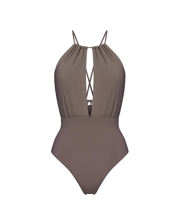 Сплошной купальник с глубоким вырезом (шоколад)