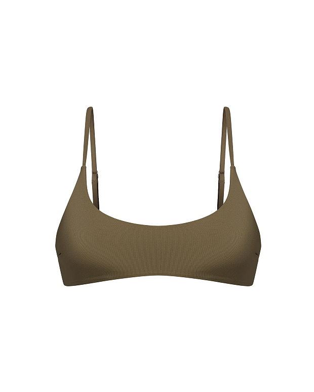 Купальный топ с чашками на тонких бретелях (хаки)