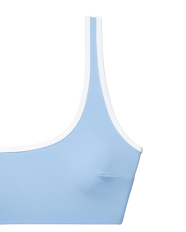 Купальный топ на широких бретелях (голубой с молочной отделкой)