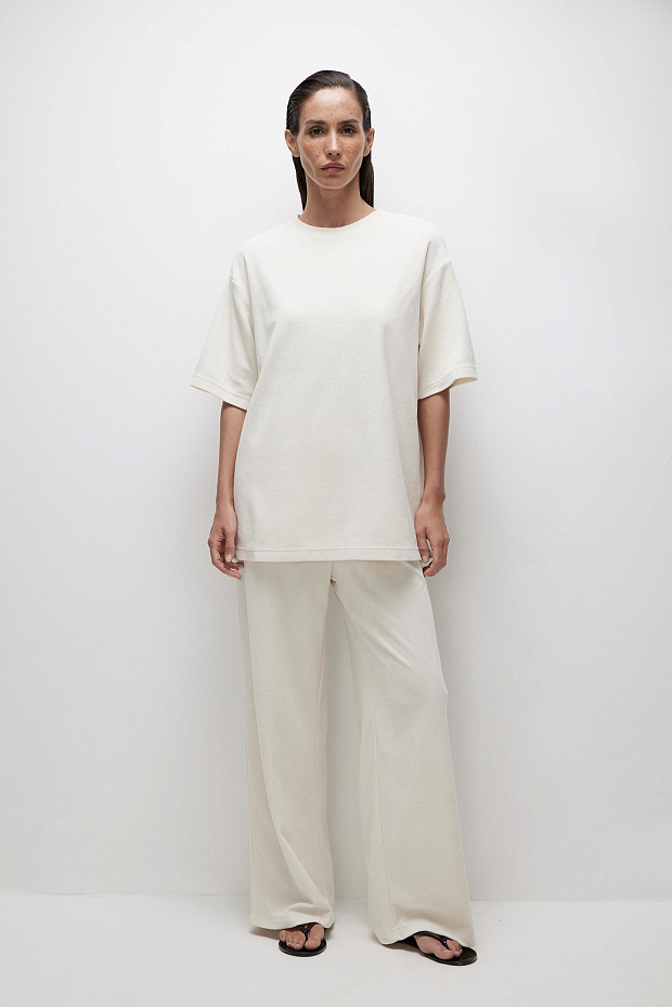 Брюки на резинке из махровой ткани (сливочный)