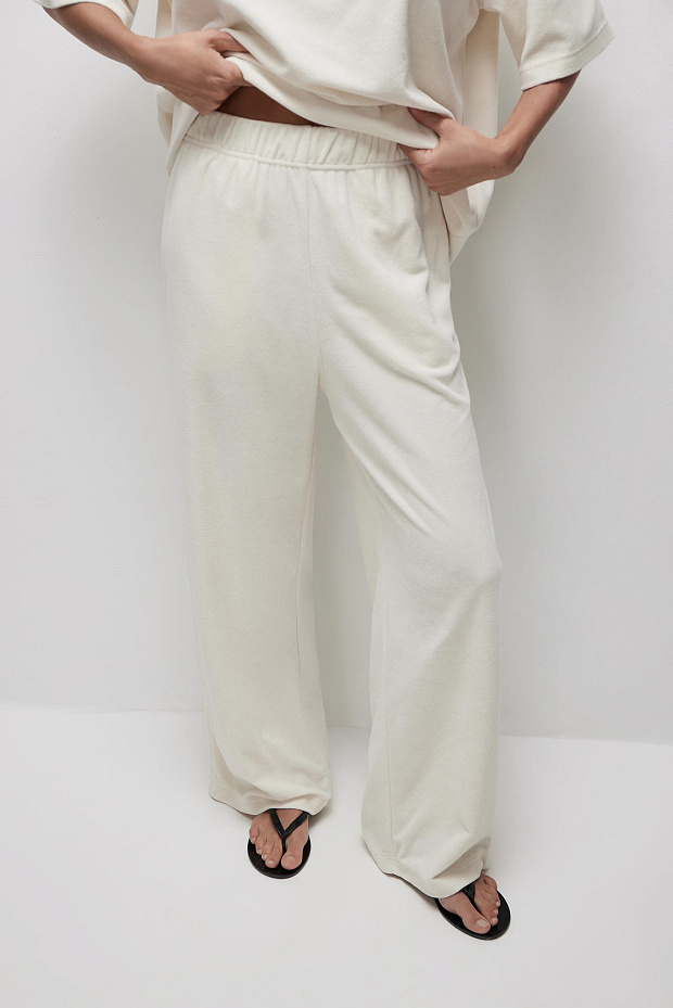 Брюки на резинке из махровой ткани (сливочный)