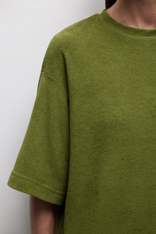 Футболка-оверсайз с петельной фактурой (оливковый)