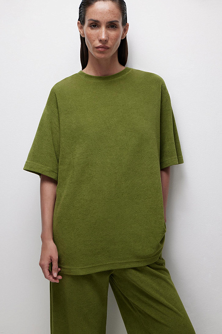 Футболка-оверсайз с петельной фактурой (оливковый)