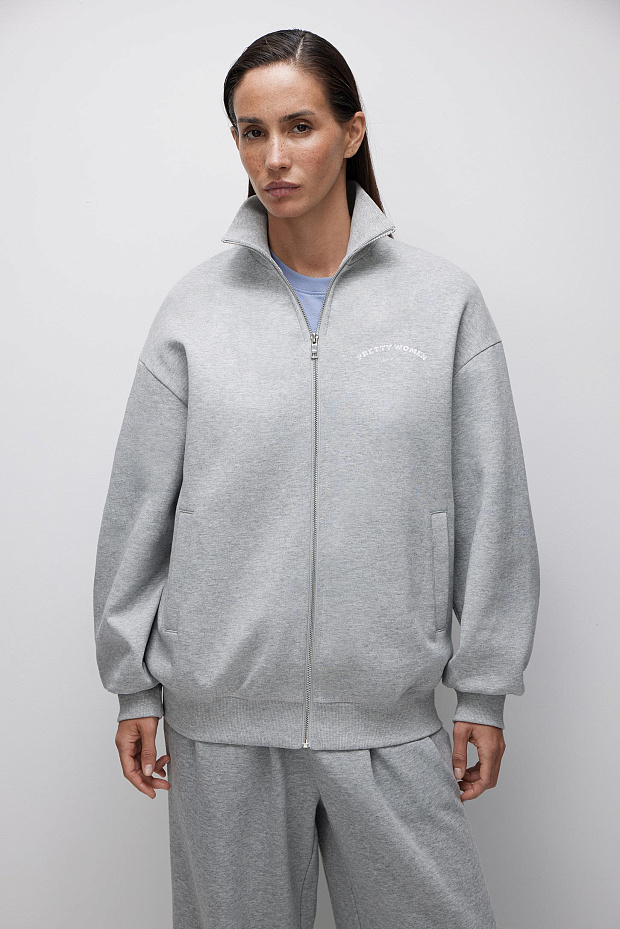 Толстовка оверсайз на молнии (серый меланж)