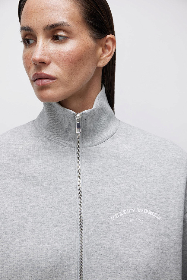 Толстовка оверсайз на молнии (серый меланж)