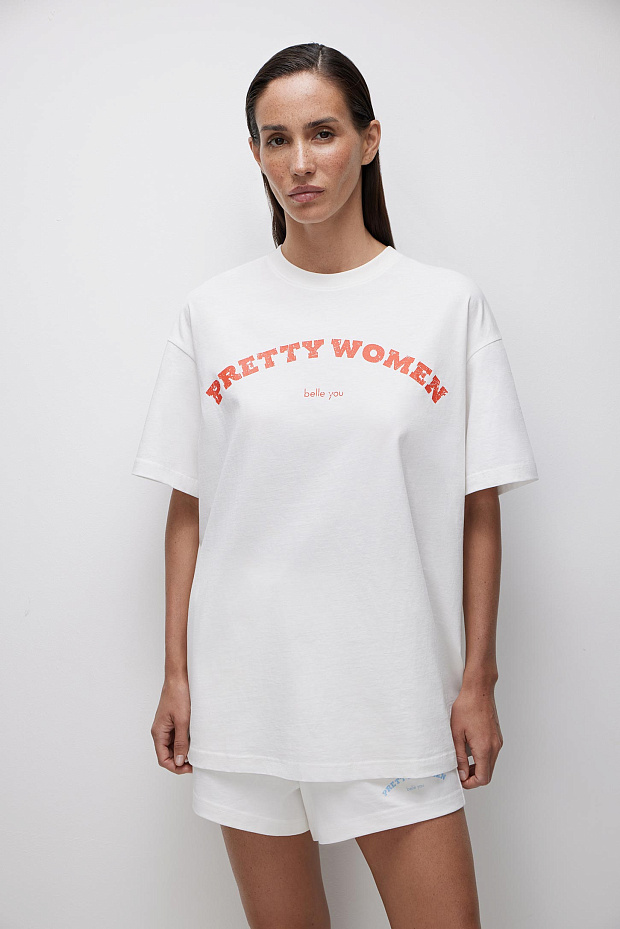 Футболка оверсайз с принтом (молочный)