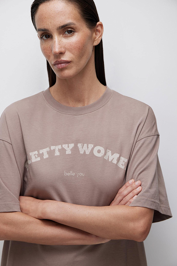 Футболка оверсайз с принтом (кофейный)