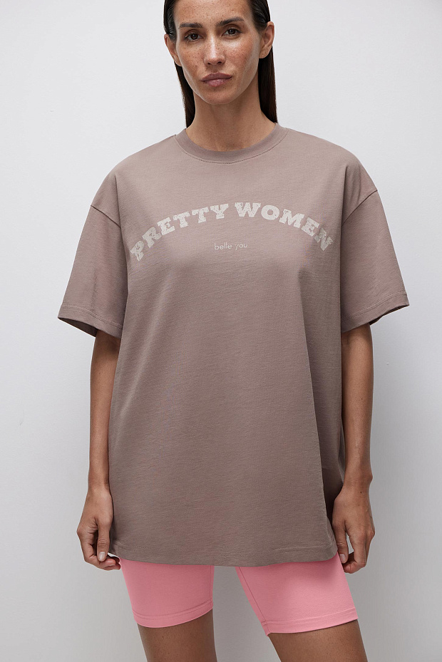 Футболка оверсайз с принтом (кофейный)