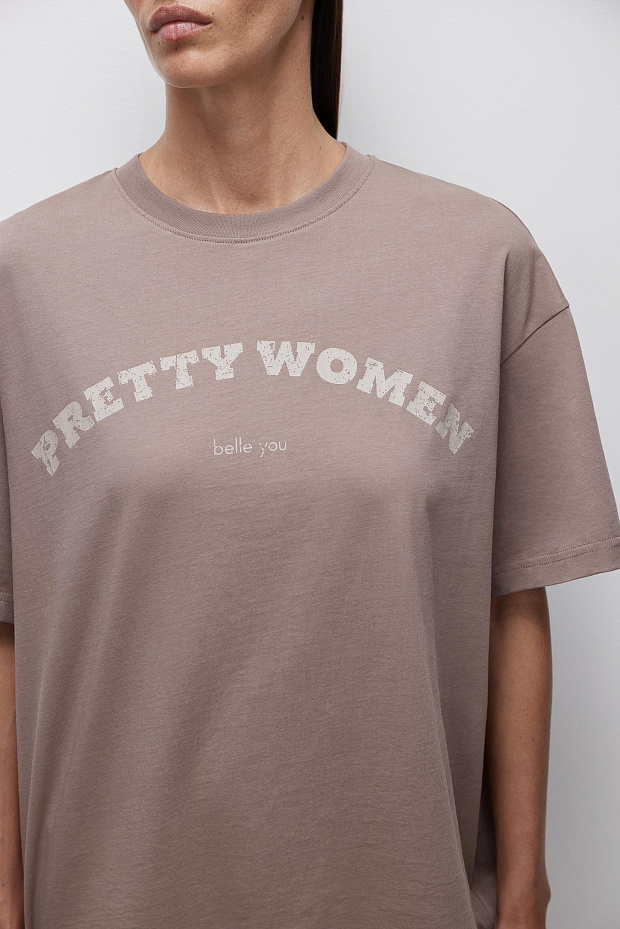 Футболка оверсайз с принтом (кофейный)