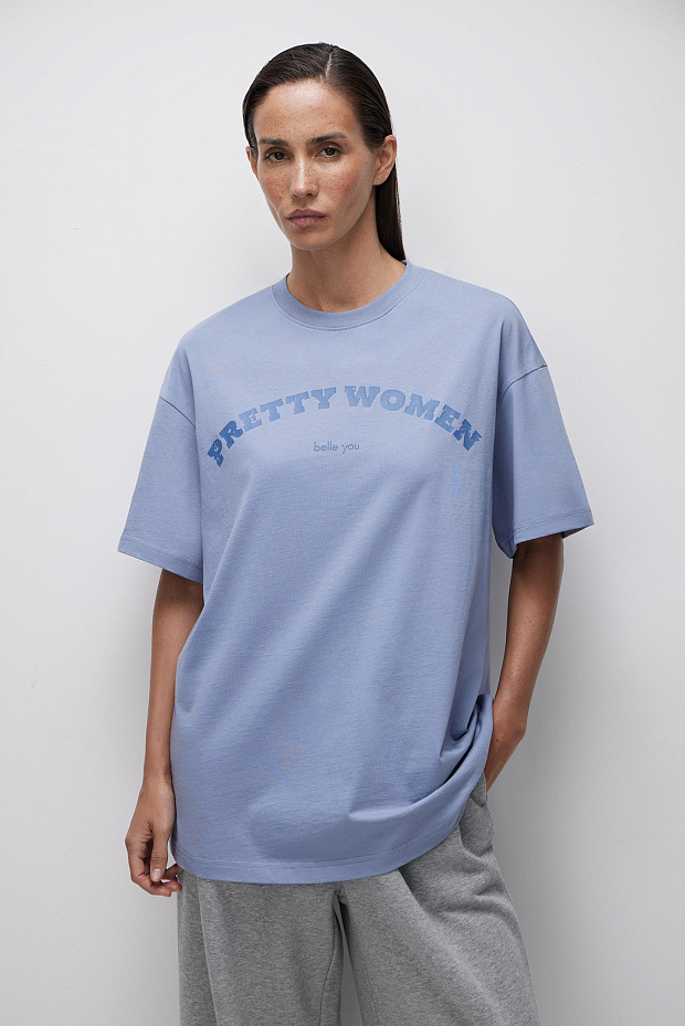 Футболка оверсайз с принтом (сизый)