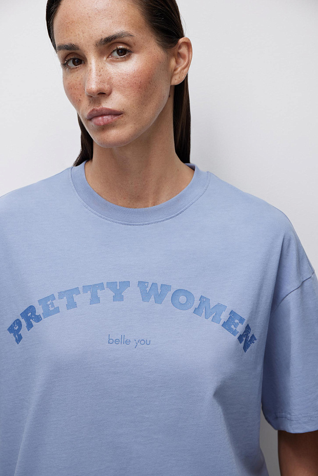 Футболка оверсайз с принтом (сизый)