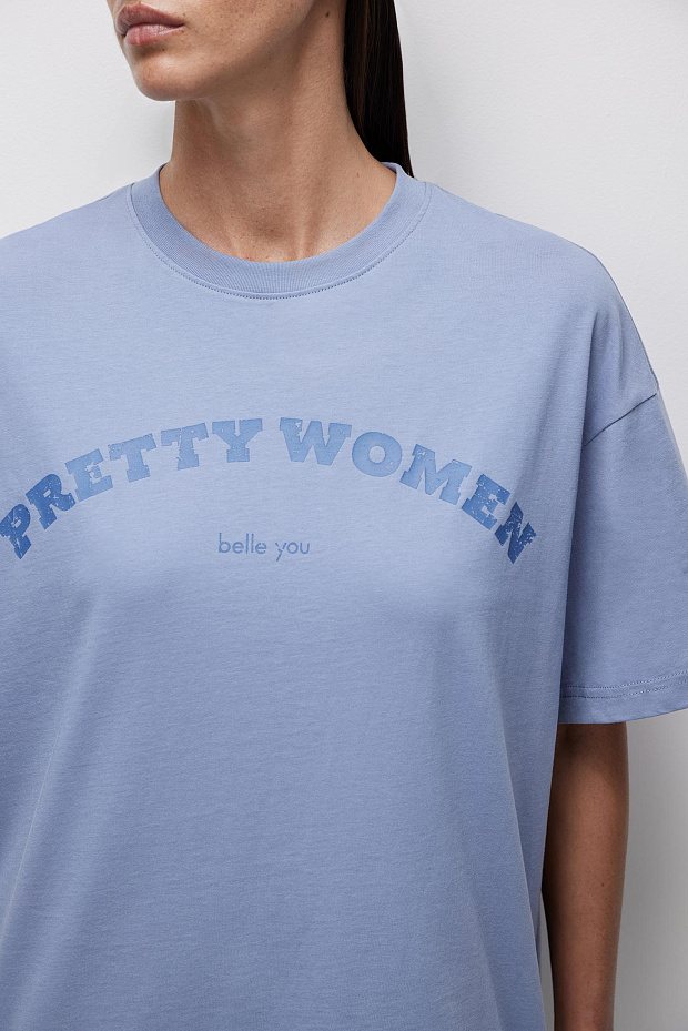 Футболка оверсайз с принтом (сизый)