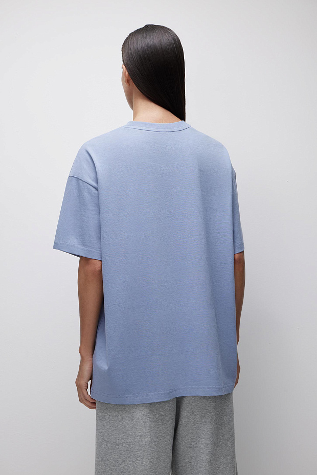 Футболка оверсайз с принтом (сизый)