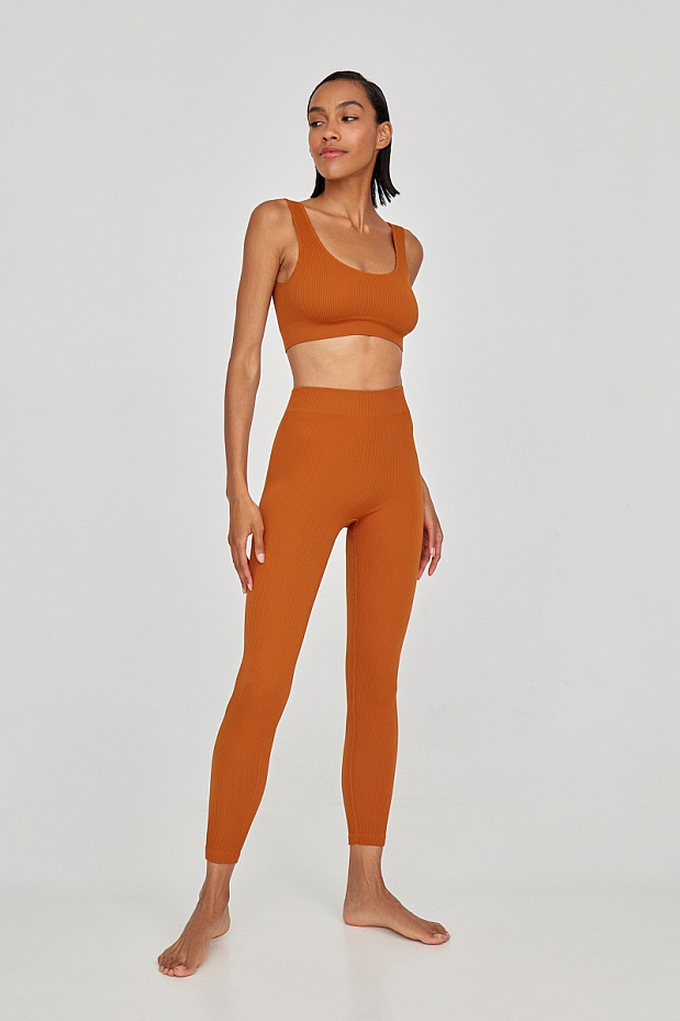 Легинсы со средней посадкой в рубчик (охра)