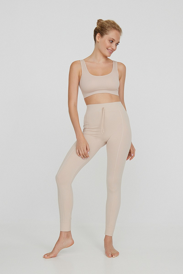 Легинсы с высокой посадкой с завязками (розово-бежевый)