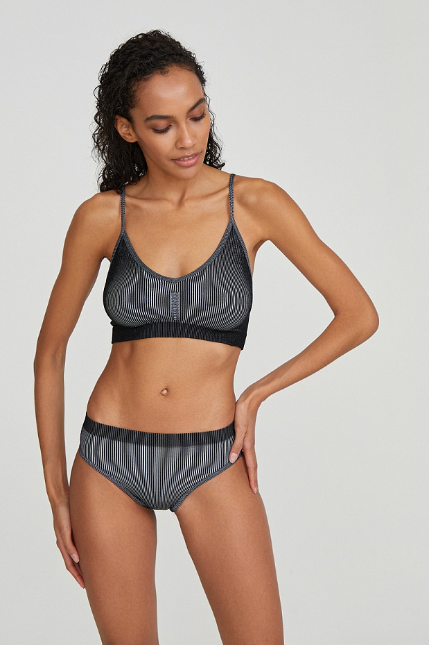 Трусы в двухцветный рубчик с низкой посадкой (черный)