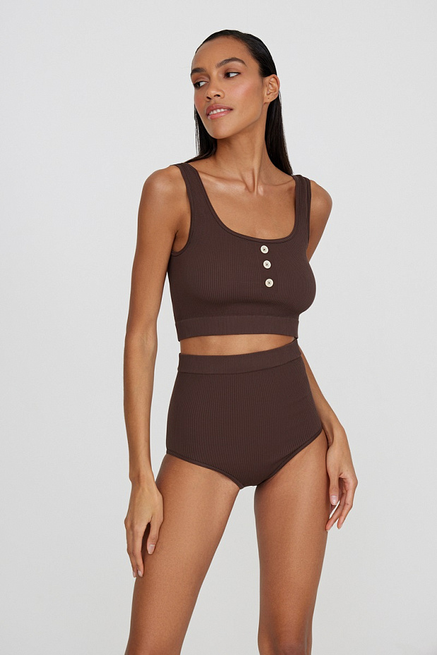 Трусы с высокой посадкой в рубчик (темно-коричневый)