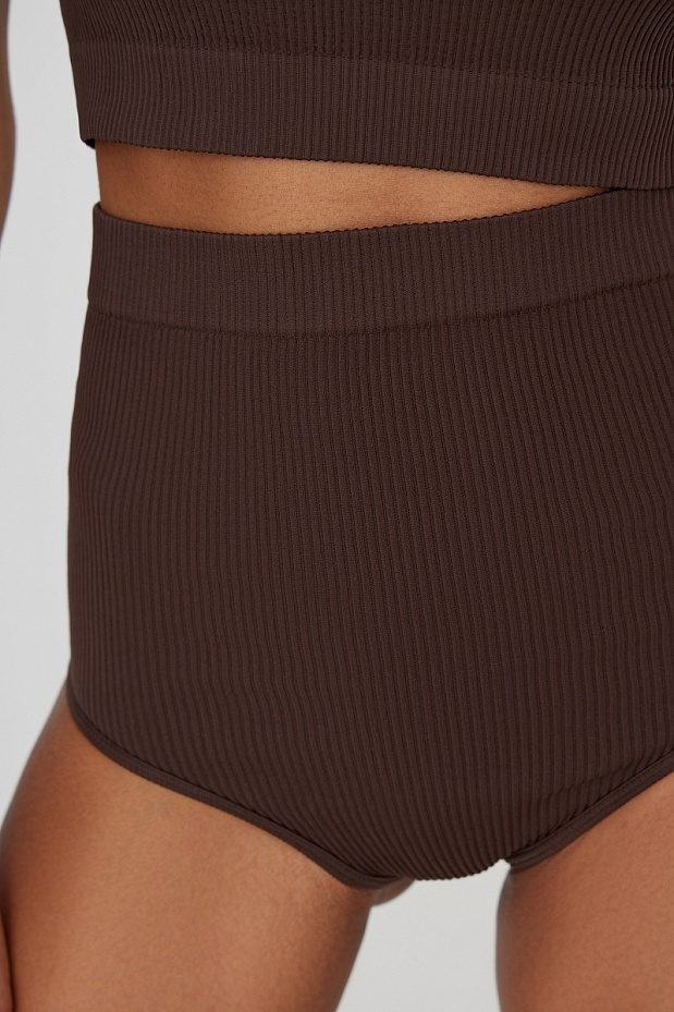 Трусы с высокой посадкой в рубчик (темно-коричневый)