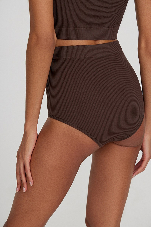 Трусы с высокой посадкой в рубчик (темно-коричневый)