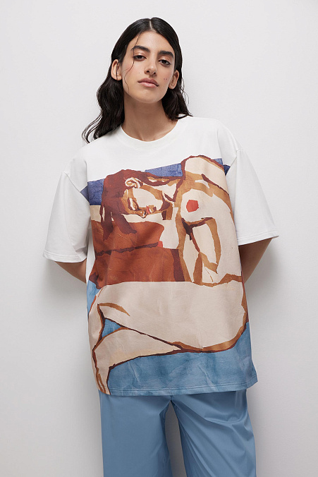 Футболка оверсайз с принтом (молочный)