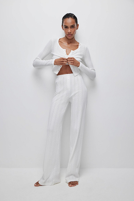 Брюки из ажурного трикотажа (белый)