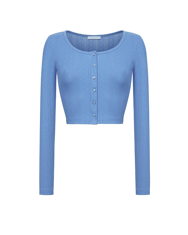 Укороченный кардиган из ажурного трикотажа (васильковый)