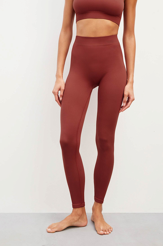 Легинсы со средней посадкой в рубчик (темно-терракотовый)