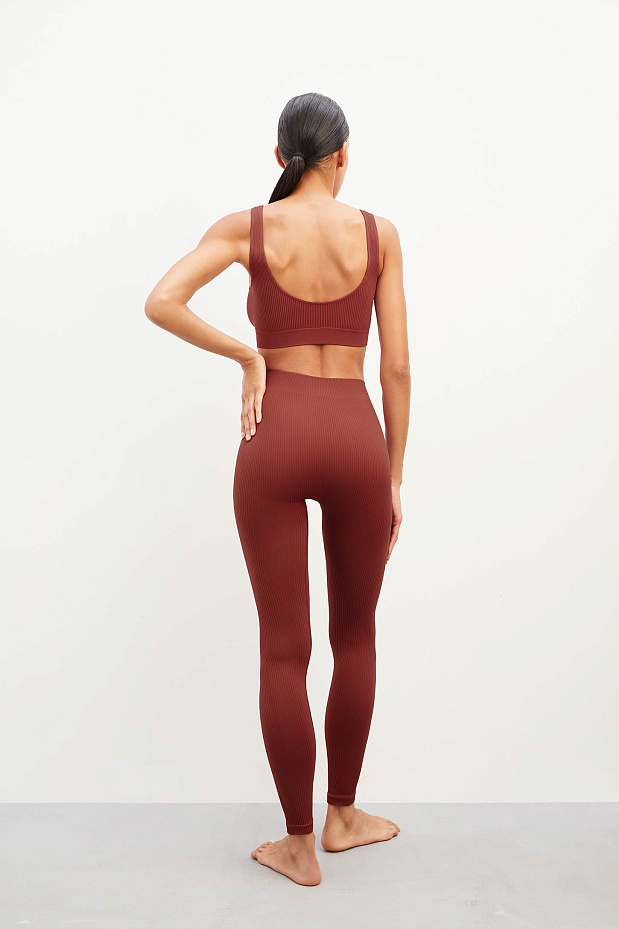 Легинсы со средней посадкой в рубчик (темно-терракотовый)