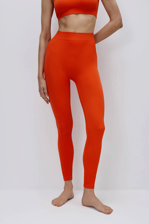Легинсы со средней посадкой в рубчик (коралл)