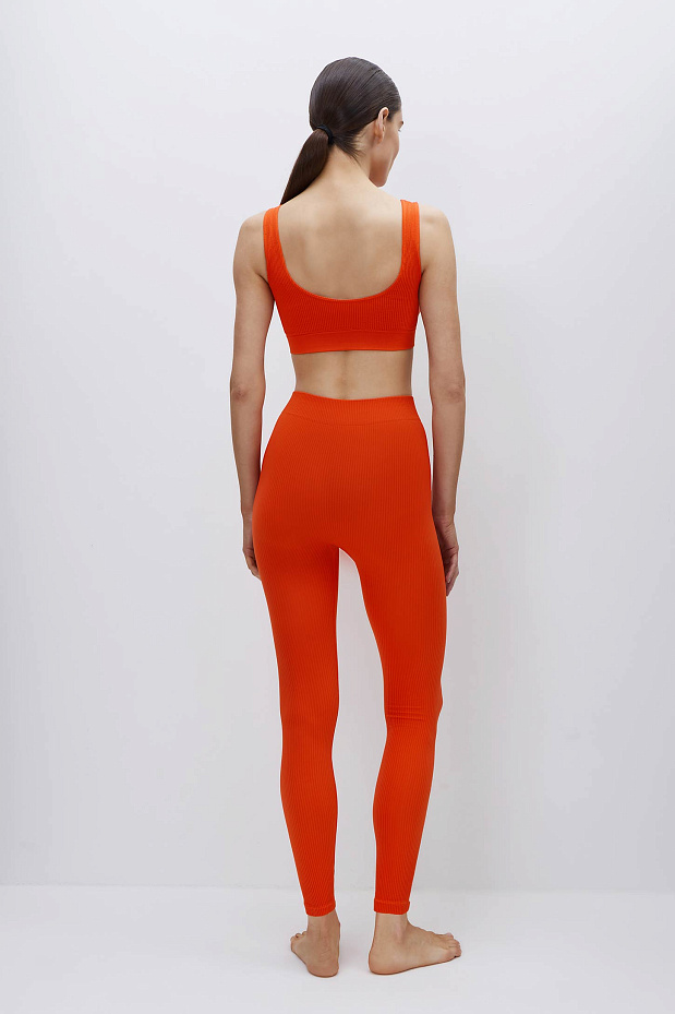 Легинсы со средней посадкой в рубчик (коралл)